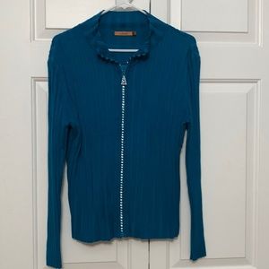 Teal rhinestone zip up sweater